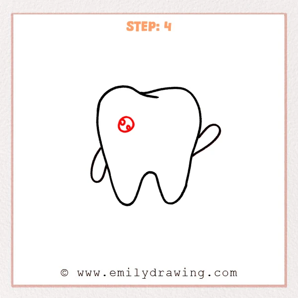 how to draw a cartoon tooth - Cartoon tooth character with one circular left eye added, including tiny highlights and simple inner curves.